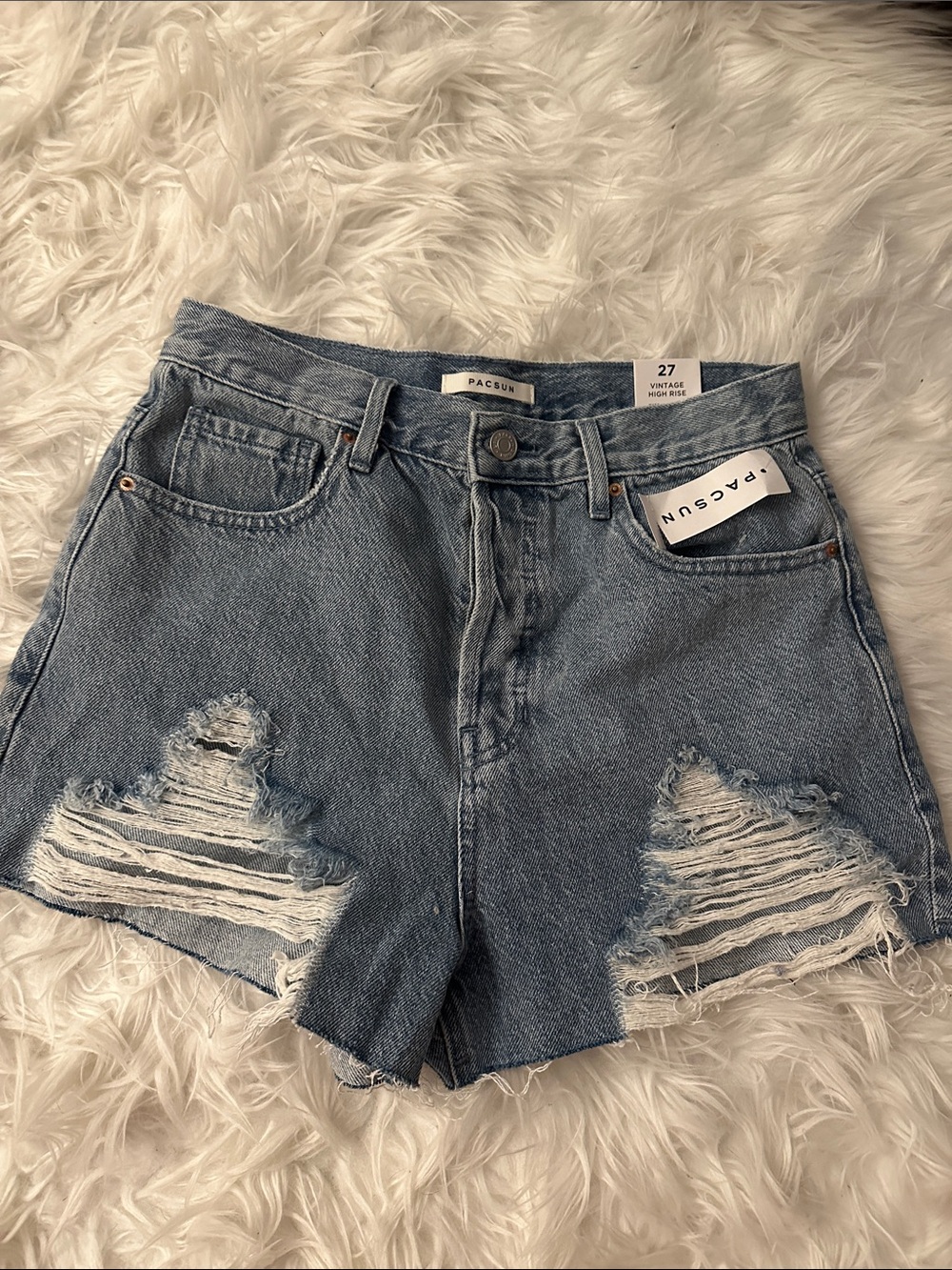 PacSun Vintage High-Rise Distressed Denim Shorts - Light Blue